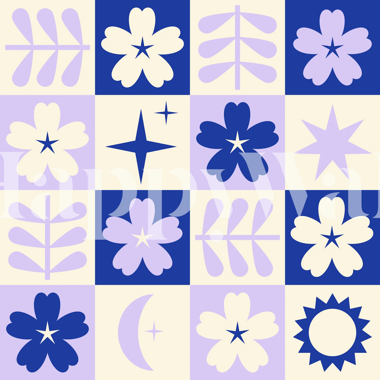 Checkered wallpaper design in lilac blue tones.