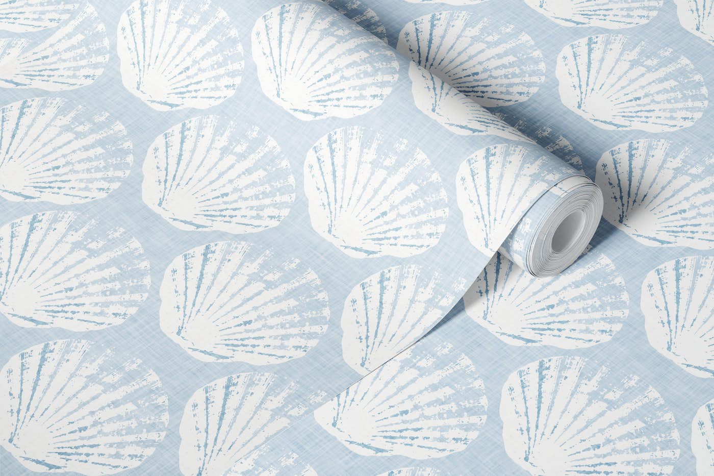 scallop beach shells - light blue wallpaper roll