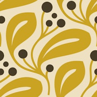 Berry Leaf Harmony in Yellow Brown - S tapete