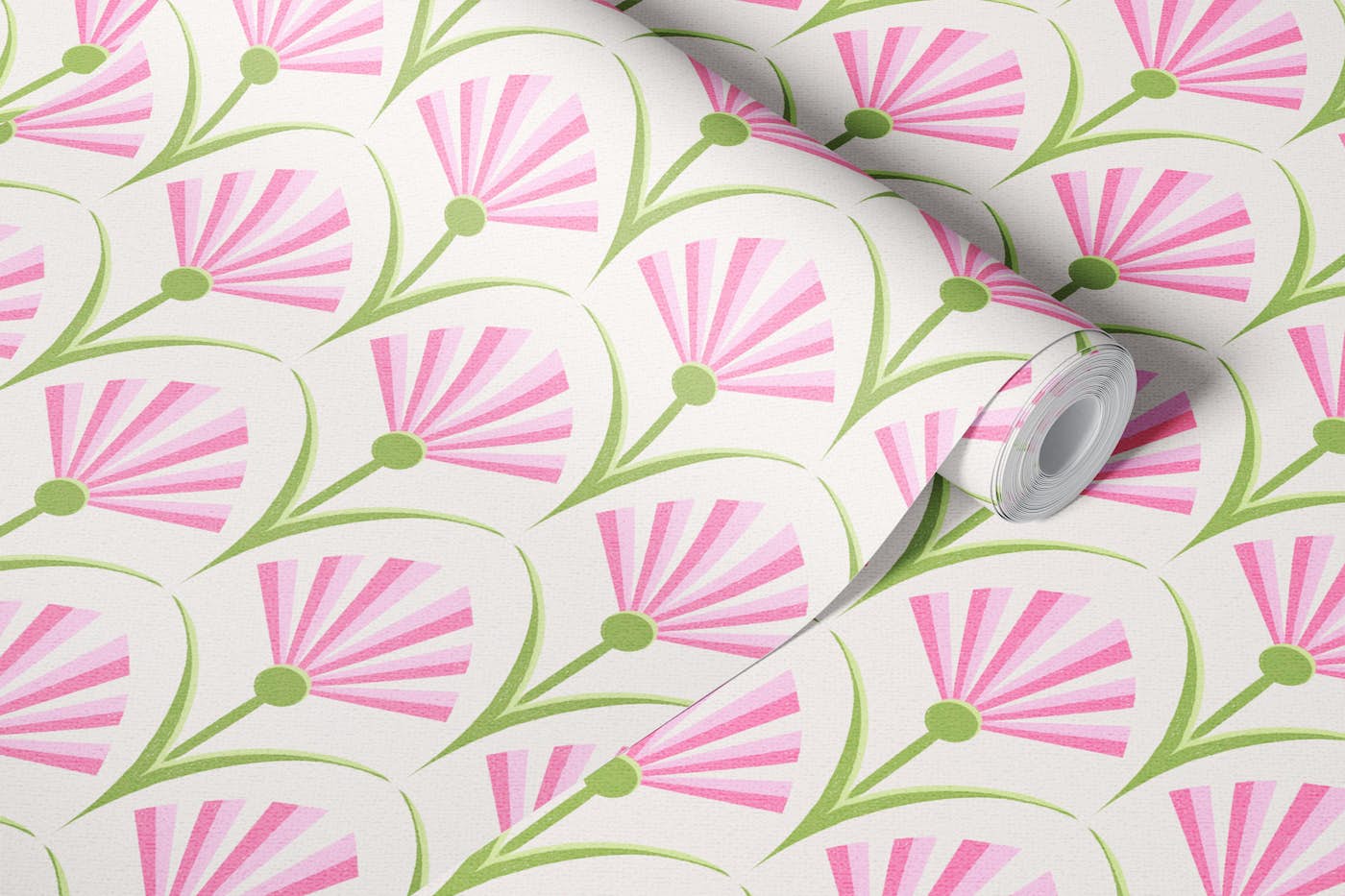 Pink Floral Fans Art Deco Flowers wallpaper roll