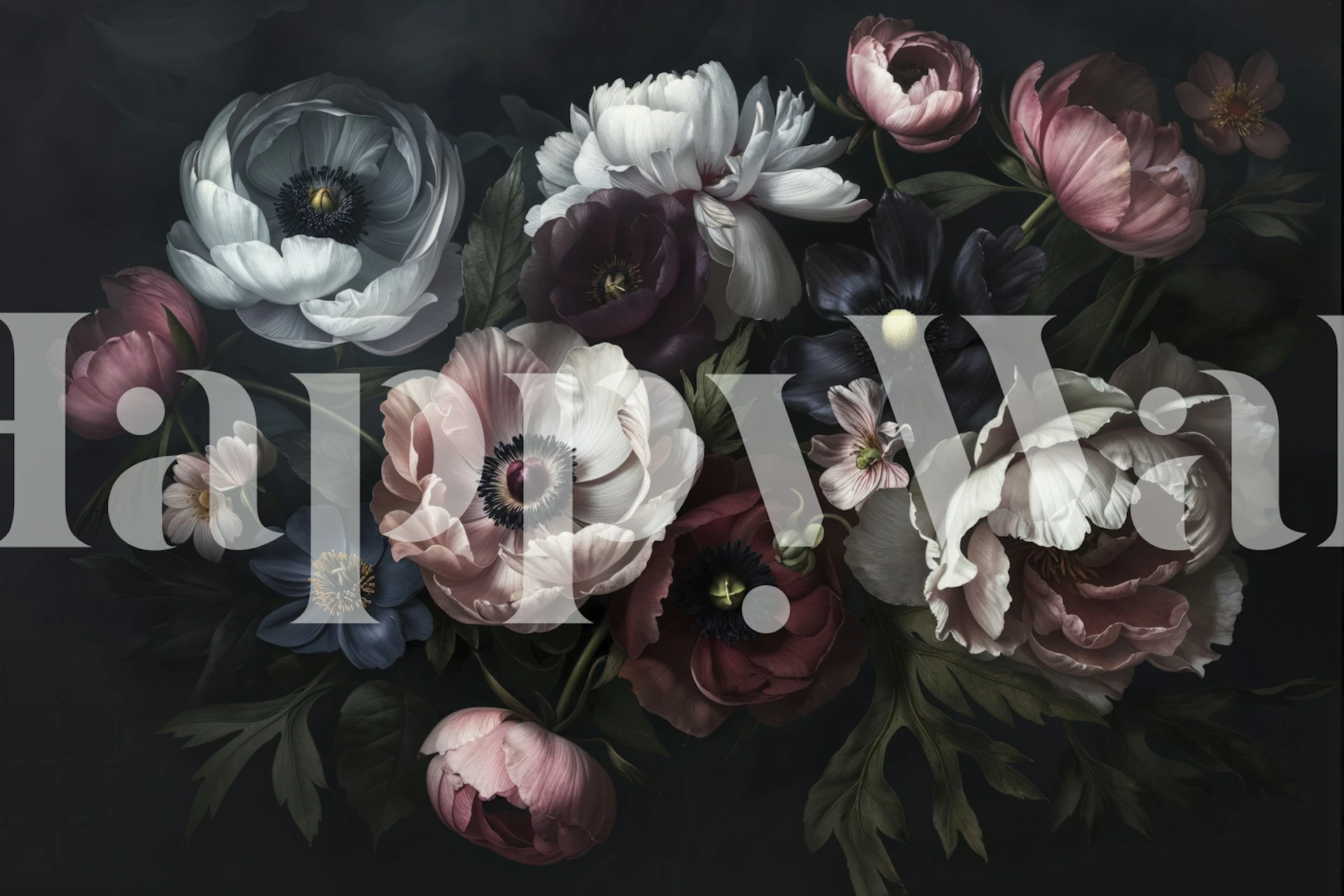 Dark floral wallpaper design in a room