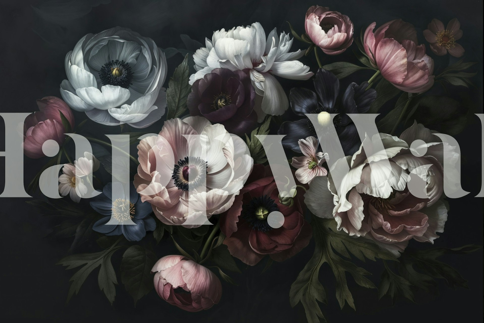 Diseño de papel tapiz floral oscuro en una habitación