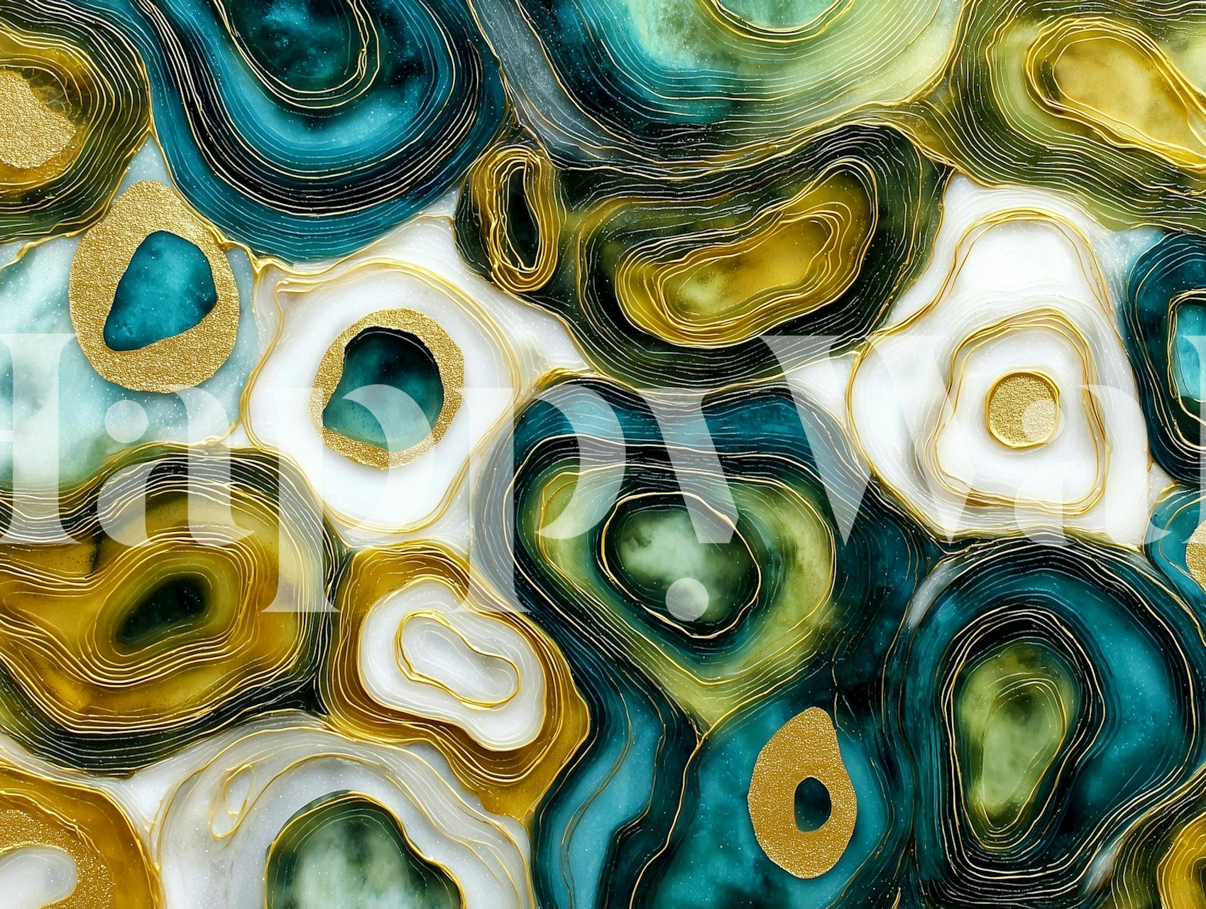 Ταπετσαρία Mystic Blue and Gold Swirl σε ένα δωμάτιο