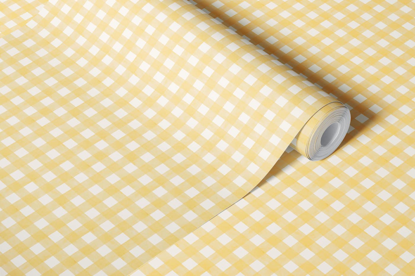 Watercolor Butter Yellow Gingham wallpaper roll