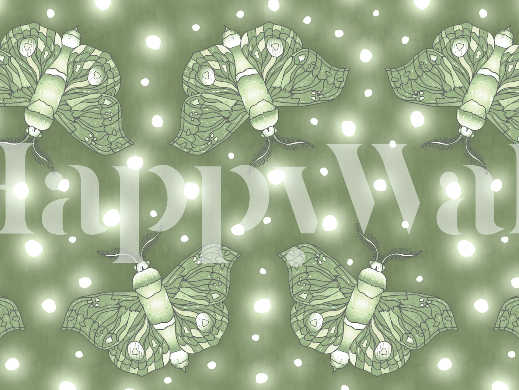 Papel tapiz Light Green Moth Glow en una habitación