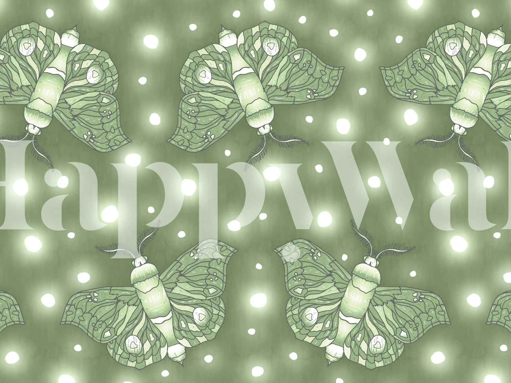 Papel tapiz Light Green Moth Glow en una habitación