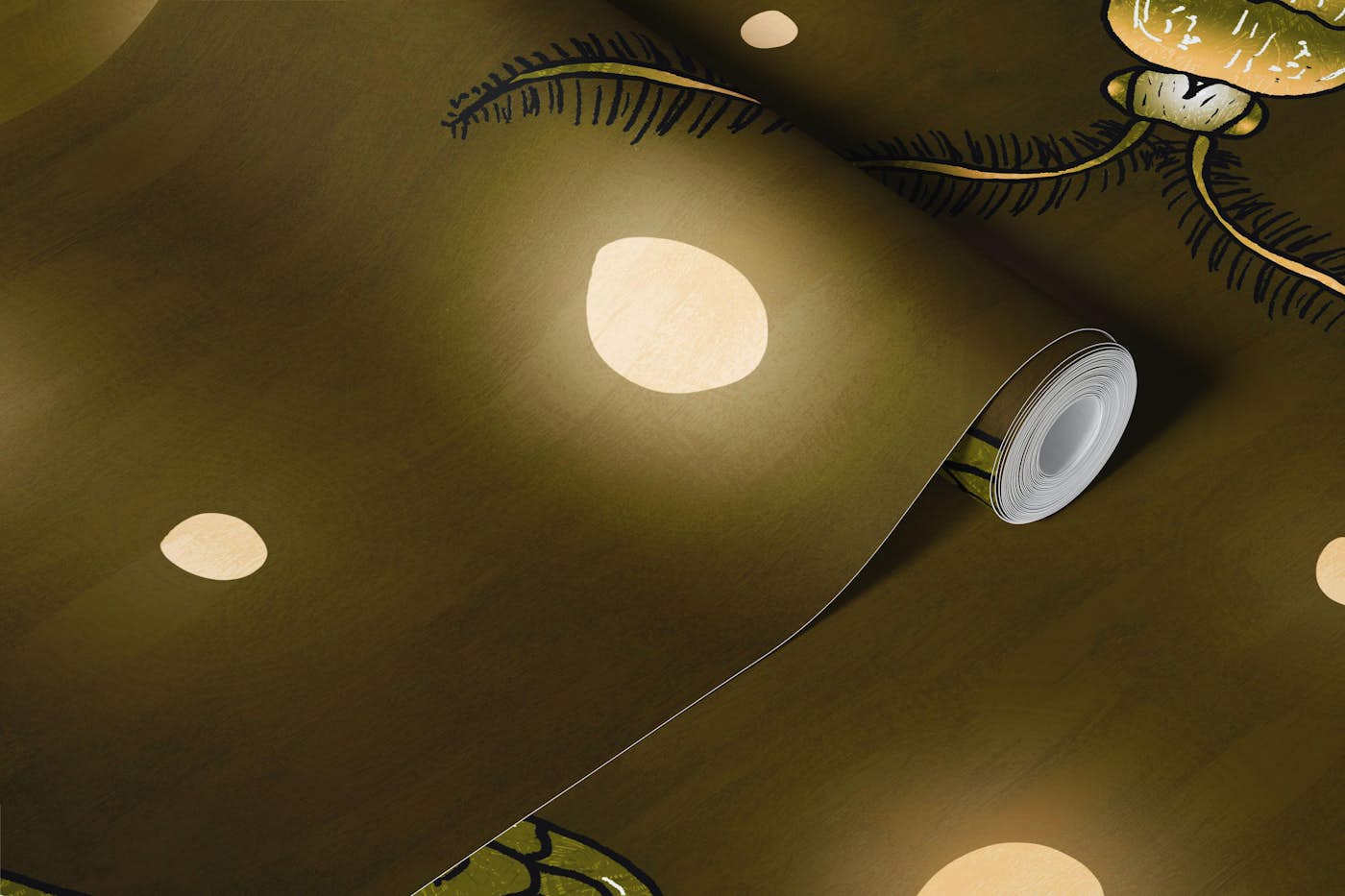 Olive Green Moth Glow wallpaper roll