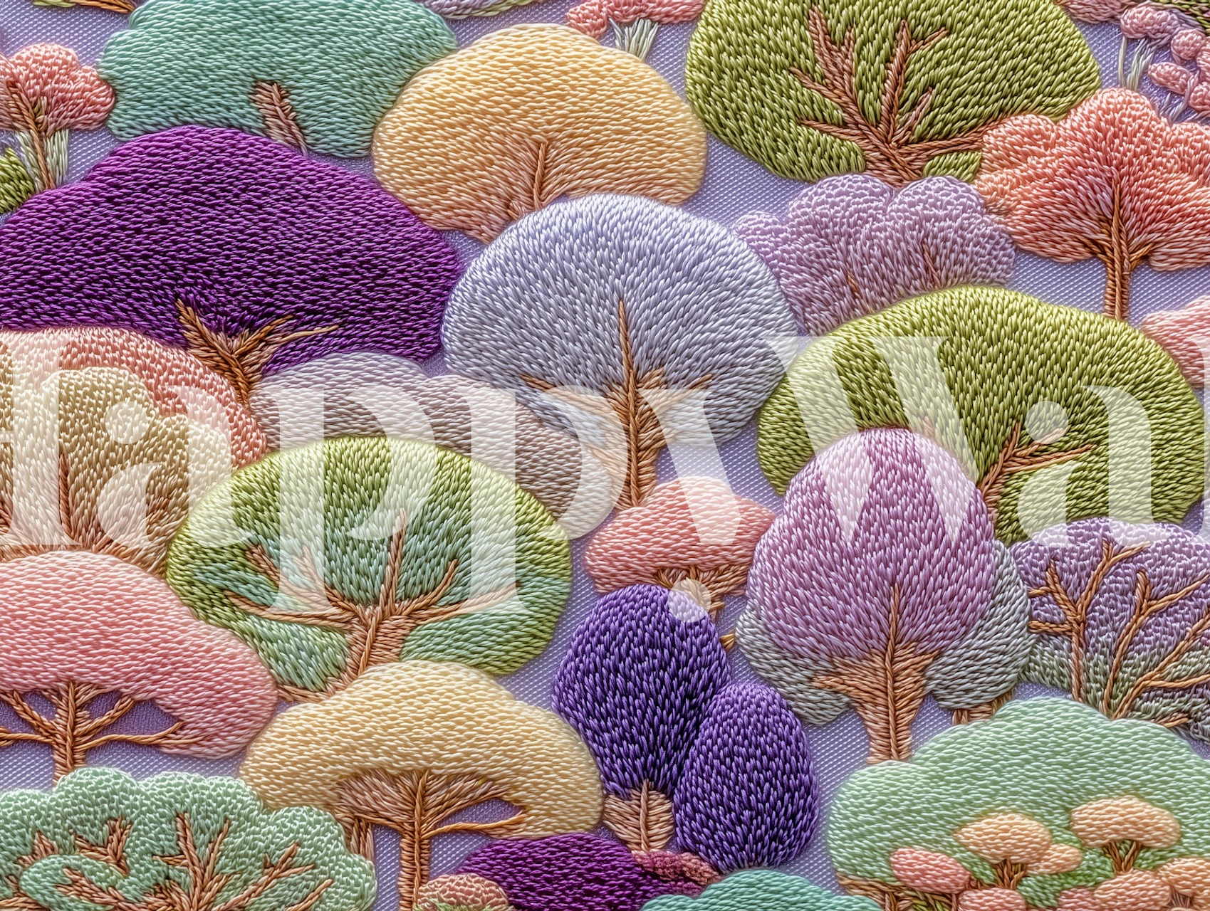 Vibrant tree embroidery wallpaper in a room
