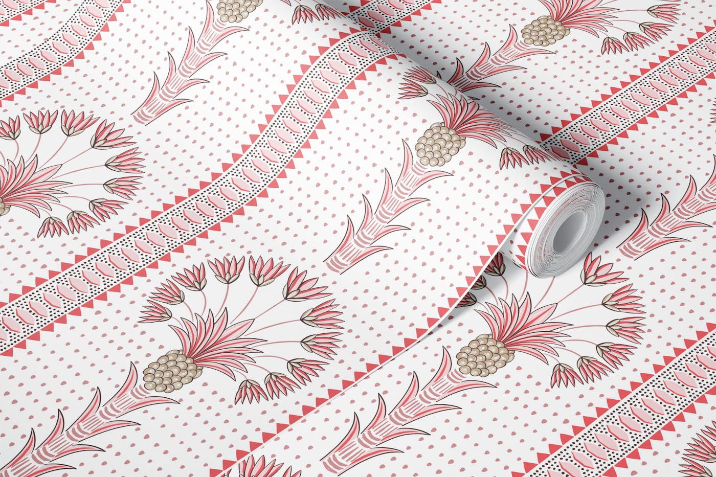 Boho Palm Stripes - Peachy Pink wallpaper roll