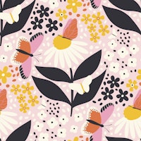 Daisies and Butterflies Spring Mural wallpaper