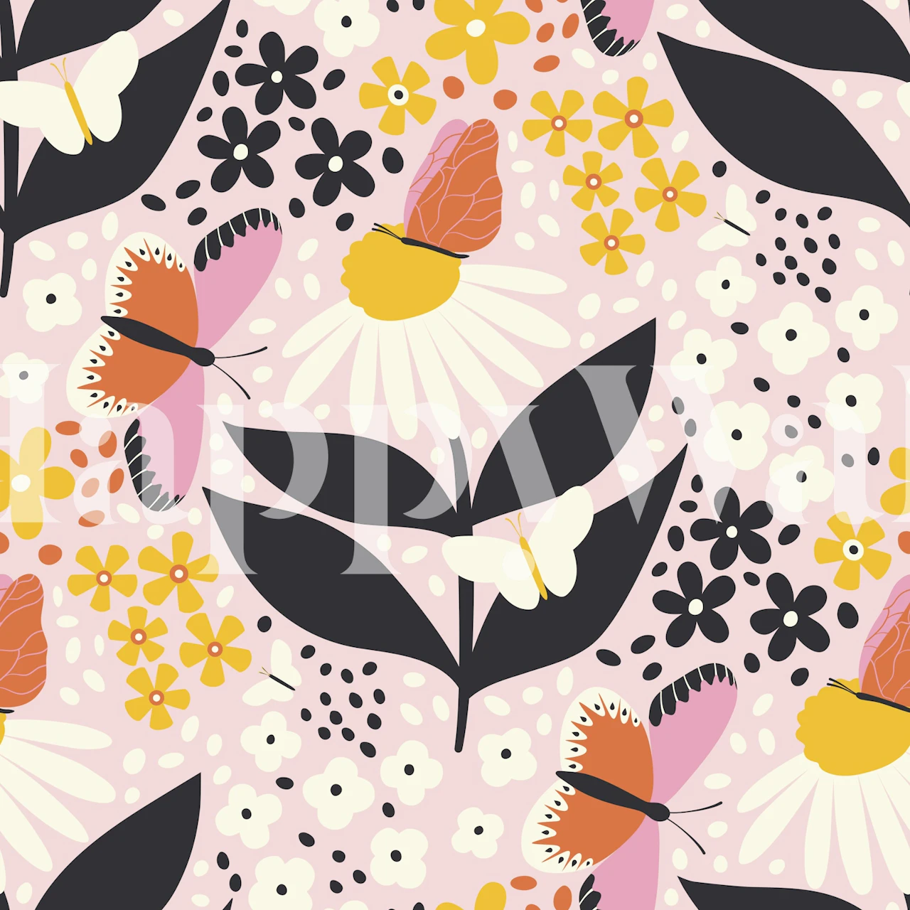 Daisies and Butterflies mural i et rum.