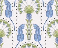 Leopards and Palms - blue and green ταπετσαρία