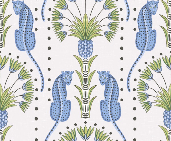 Leopards and Palms - blue and green