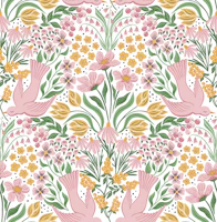 Spring floral with birds - pink wallpaper