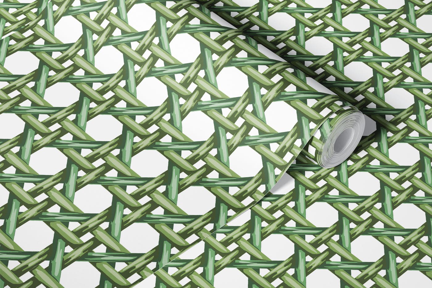 Rattan cane weave - green wallpaper roll