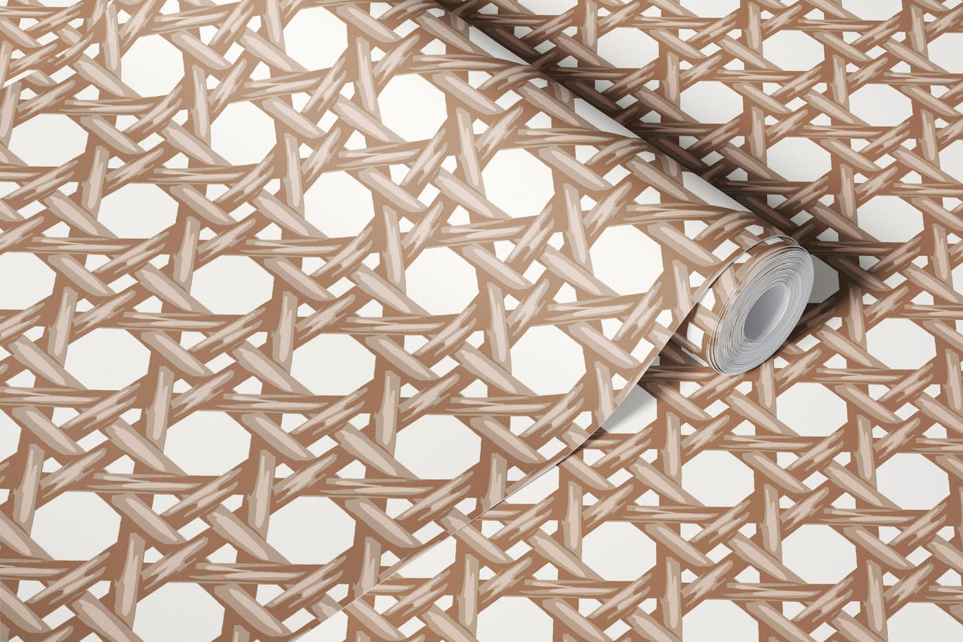 Rattan cane weave - mocha brown wallpaper roll