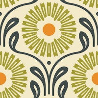 Retro Ornate Daisy in Green Orange - L tapete