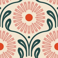 Retro Ornate Daisy in Green Pink - S tapete
