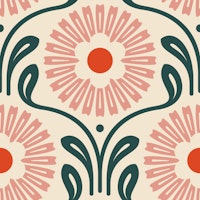 Retro Ornate Daisy in Green Pink - L tapete