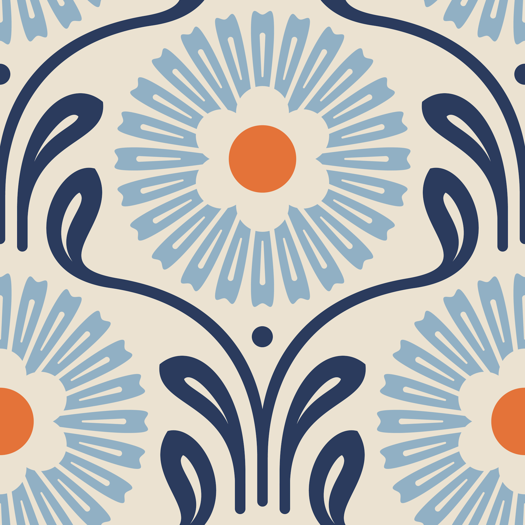 Retro Daisy Wallpaper in Blue Orange