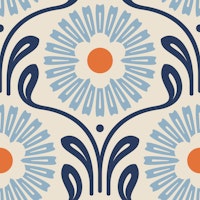 Retro Ornate Daisy in Blue Orange - S tapete