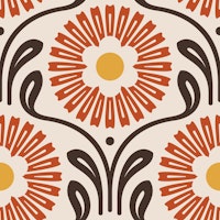 Retro Ornate Daisy in Red Brown - S tapete