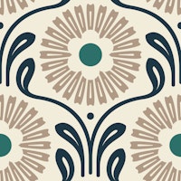 Retro Ornate Daisy in Beige Green - L tapete