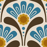 Bold Floral Joy in Blue Brown - L papiers peint