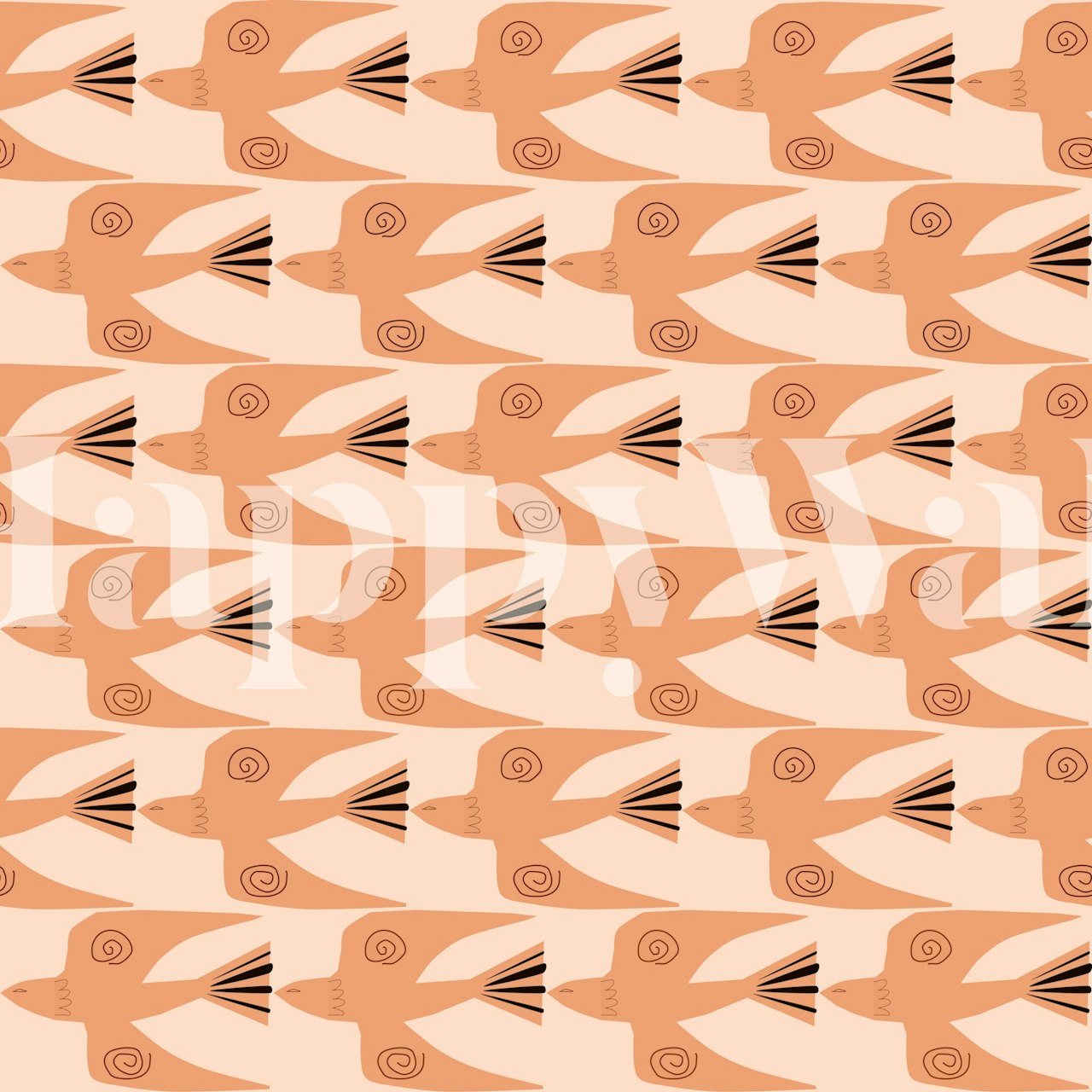 Repetitive terracotta dove pattern on peach background wallpaper