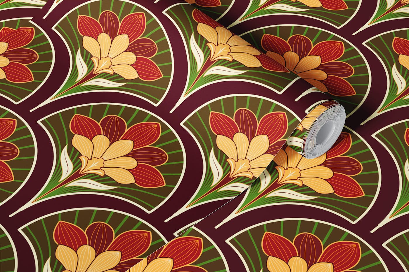Warm Vintage Floral Art Deco wallpaper roll