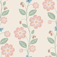 Strawberry Vines & Blossoms Shell White tapete
