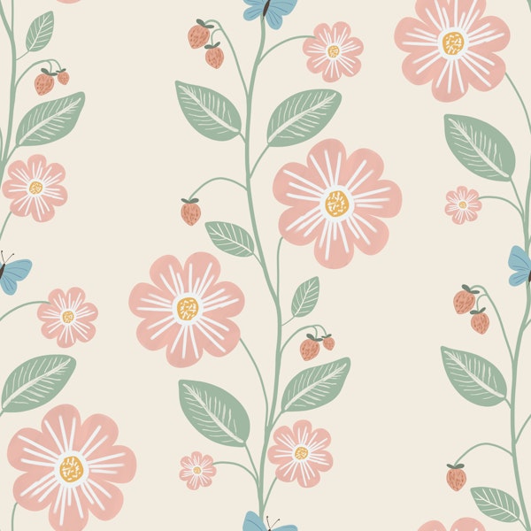 Strawberry Vines & Blossoms Shell White