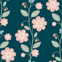 Strawberry Vines & Blossoms Dark Blue tapety