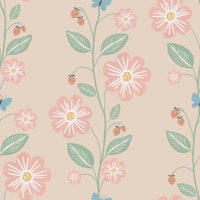 Strawberry Vines & Blossoms Natural Linen behang