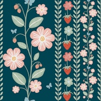 Blossoms and Berries Delight Dark Blue ταπετσαρία