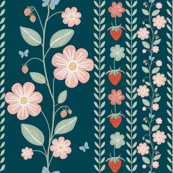 Blossoms and Berries Delight Dark Blue