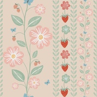Blossoms and Berries Delight Natural Linen wallpaper