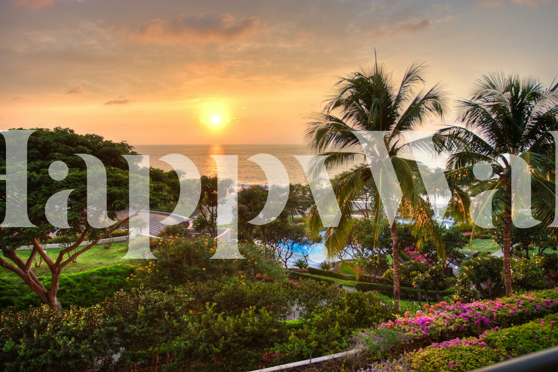 Tropical sunset wallpaper design in a room