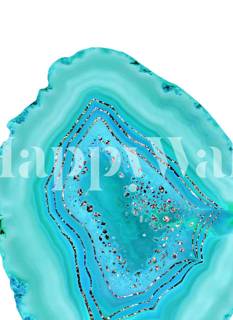 Aqua geode design with rose gold glitter accents wallpaper