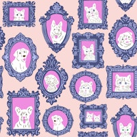 Adorable Pets in Blue Frames on Pink tapete