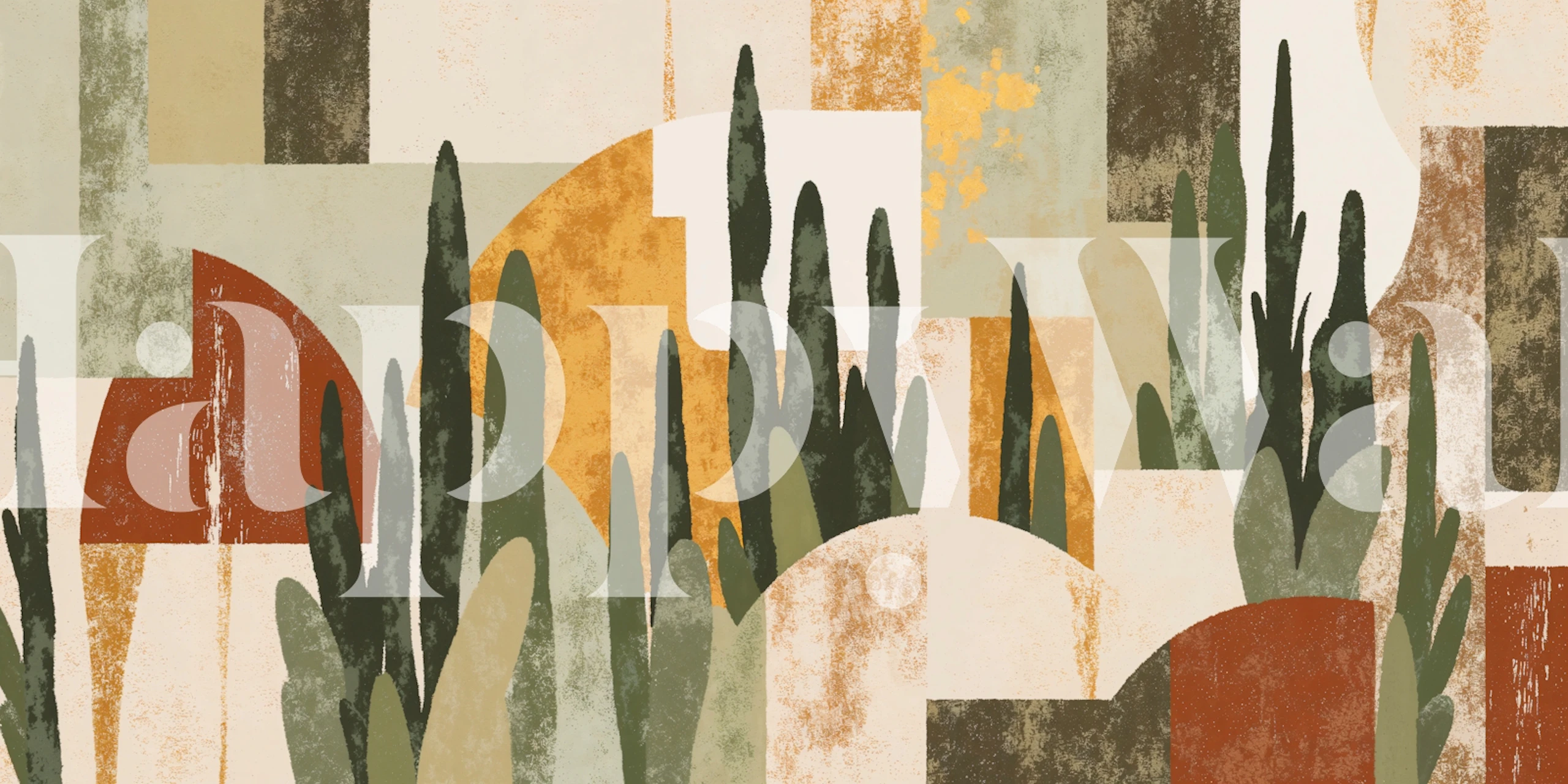 Papel pintado Rustic Jungle Art exhibido en una habitación