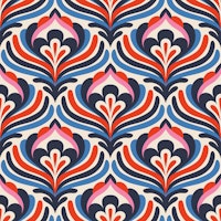 Vintage Abstract Floral Waves Navy Red wallpaper