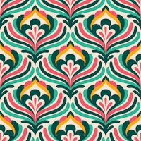 Vintage Abstract Floral Waves Green Pink wallpaper