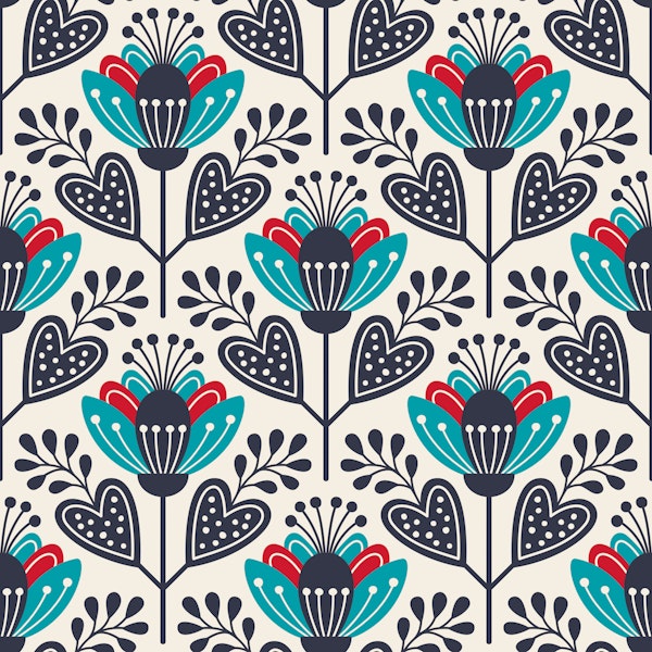 Stylish Scandinavian Flower Magic Blue Red