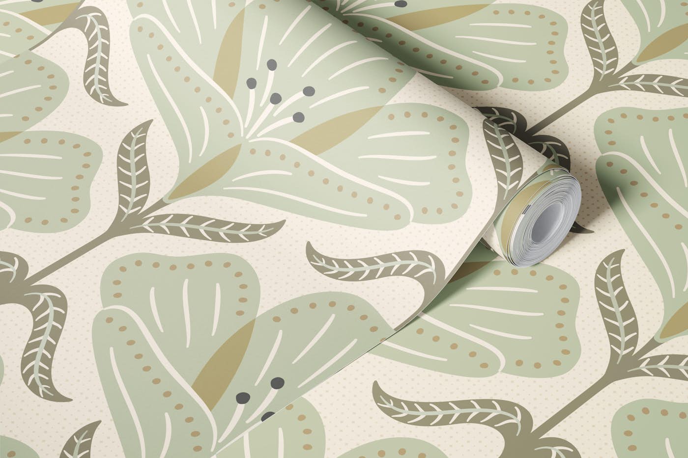 autumnal buttercup sage pistachio big wallpaper roll