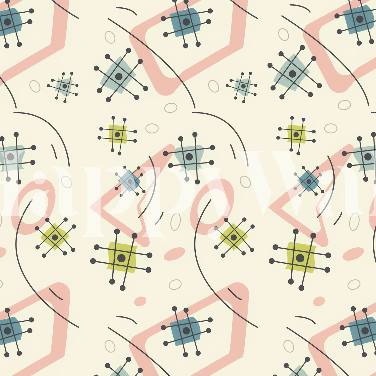 Pastel Mid Century Pattern wallpaper displayed in a room