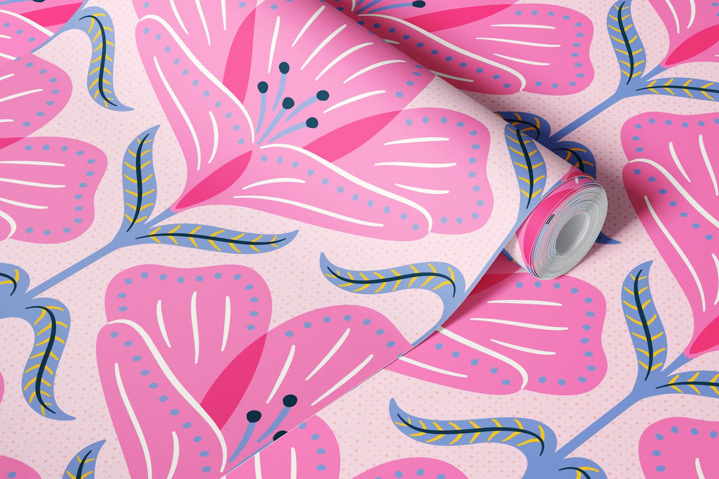 pink buttercup powder room big wallpaper roll