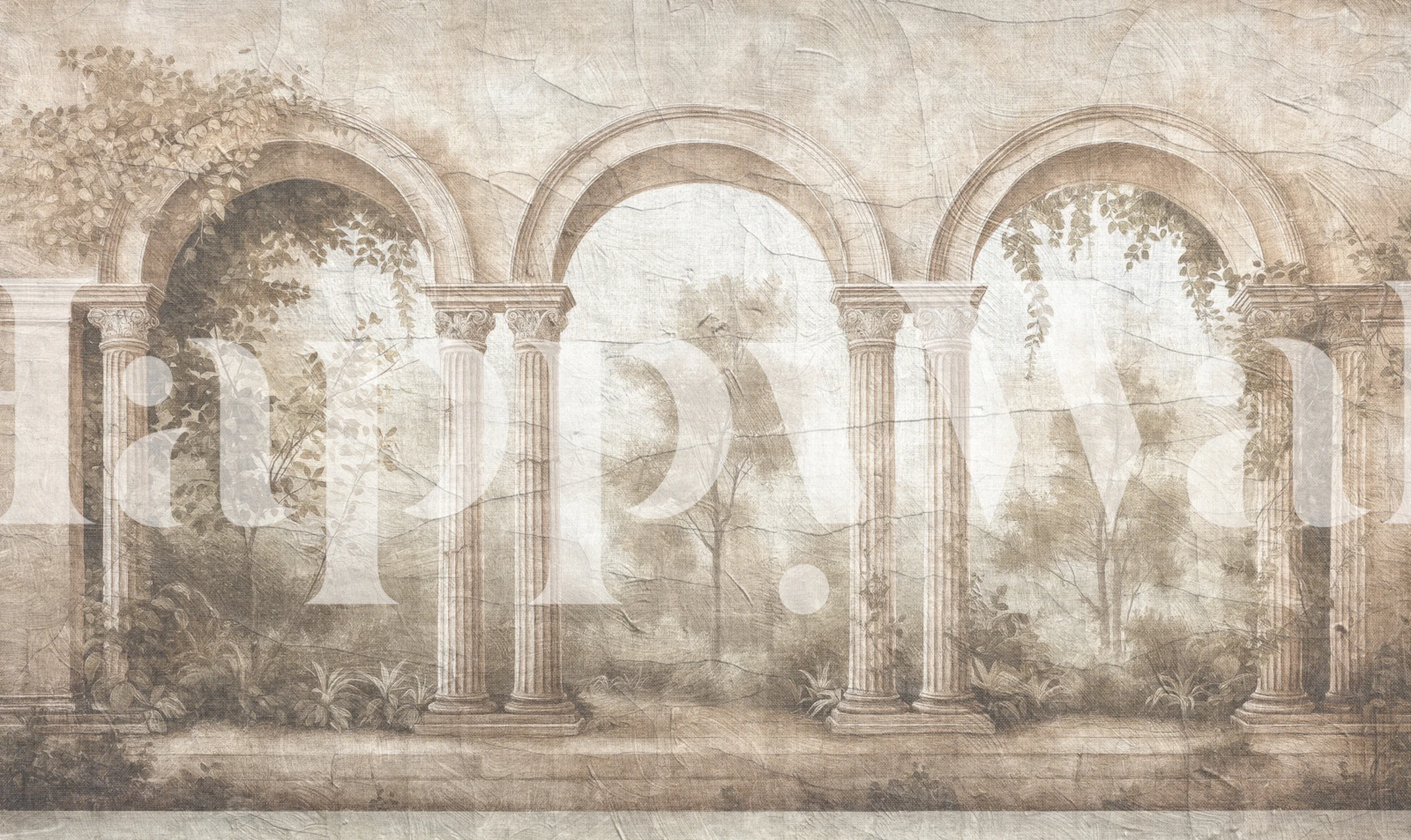 Sepia ancient Roman columns wallpaper in a room