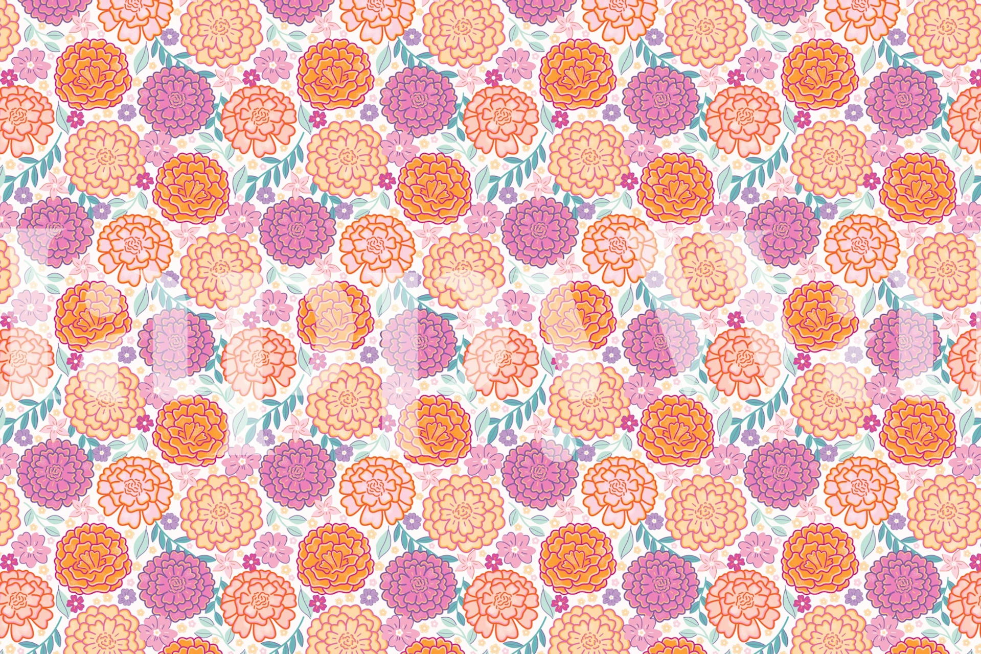 Papier peint Marigolds dans un cadre de pièce