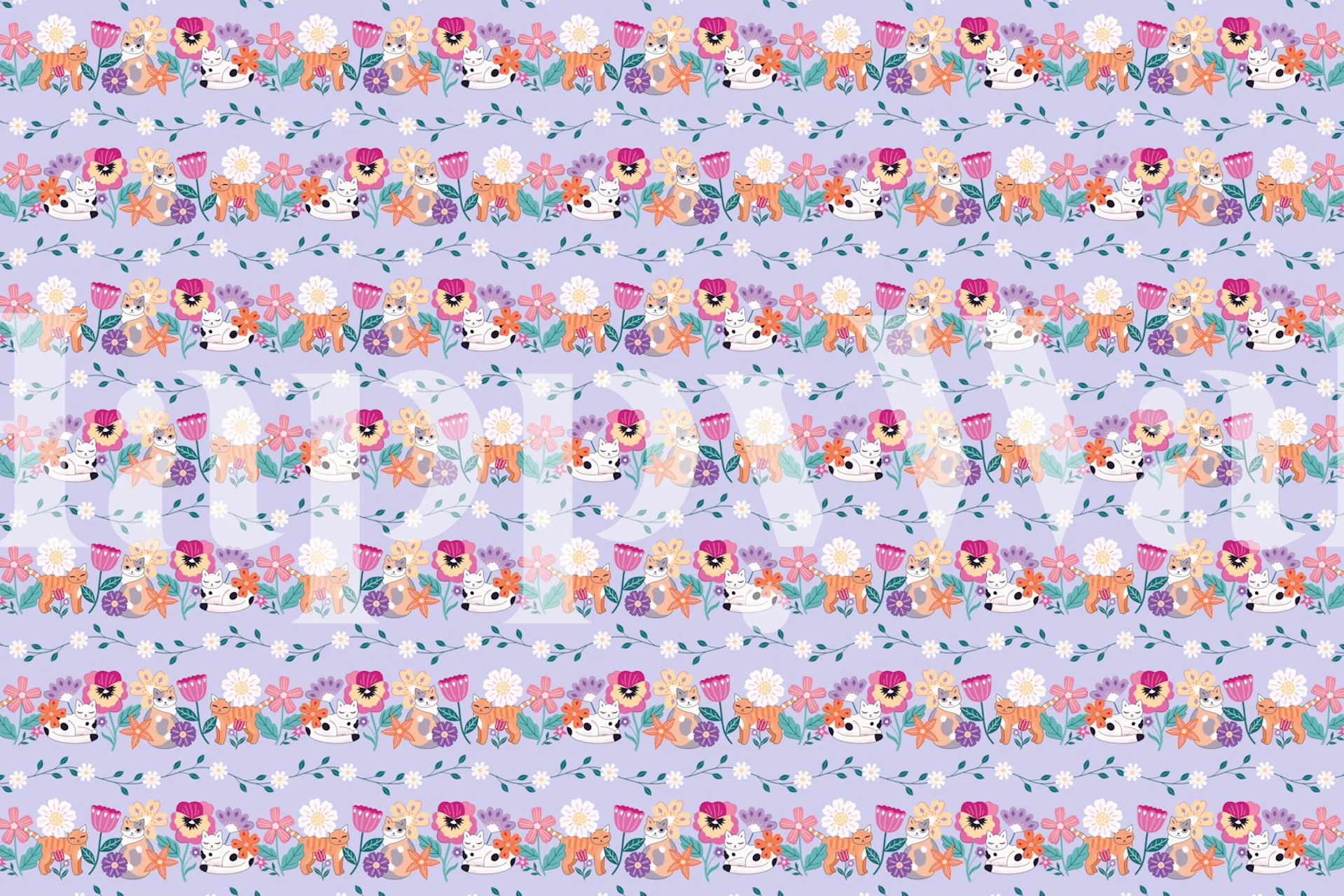 Floral Kitten Stripe wallpaper in a room